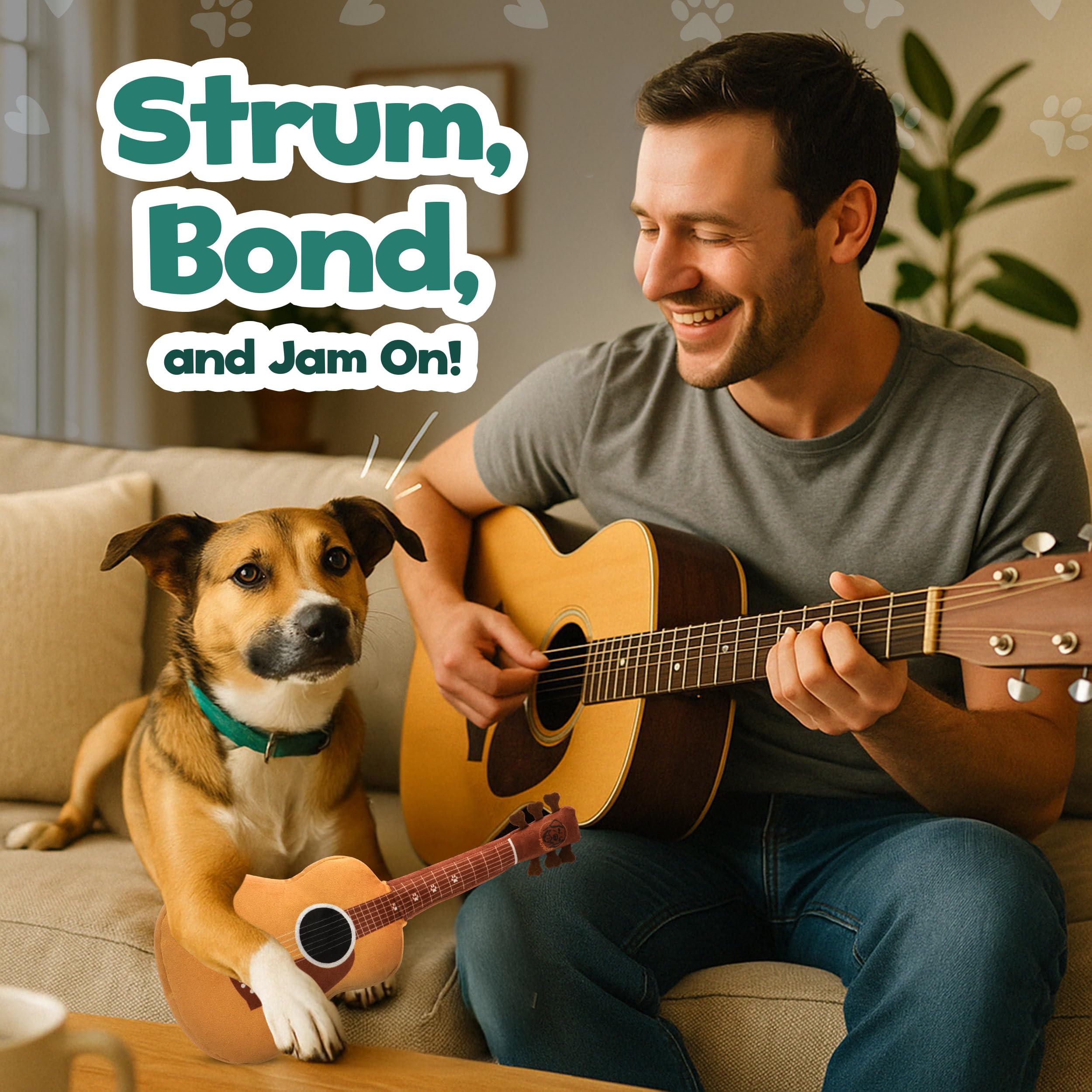 PUPROAR Acoustic Guitar Dog Toy on display as a Christmas morning prop