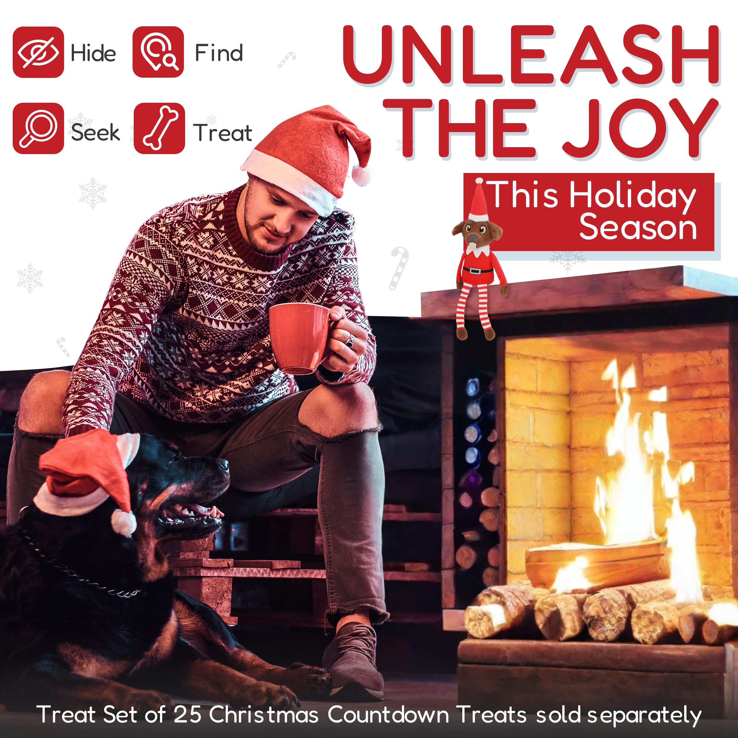 PUPROAR Pooch on a Perch elf toy shows crinkle material for sensory engagement.