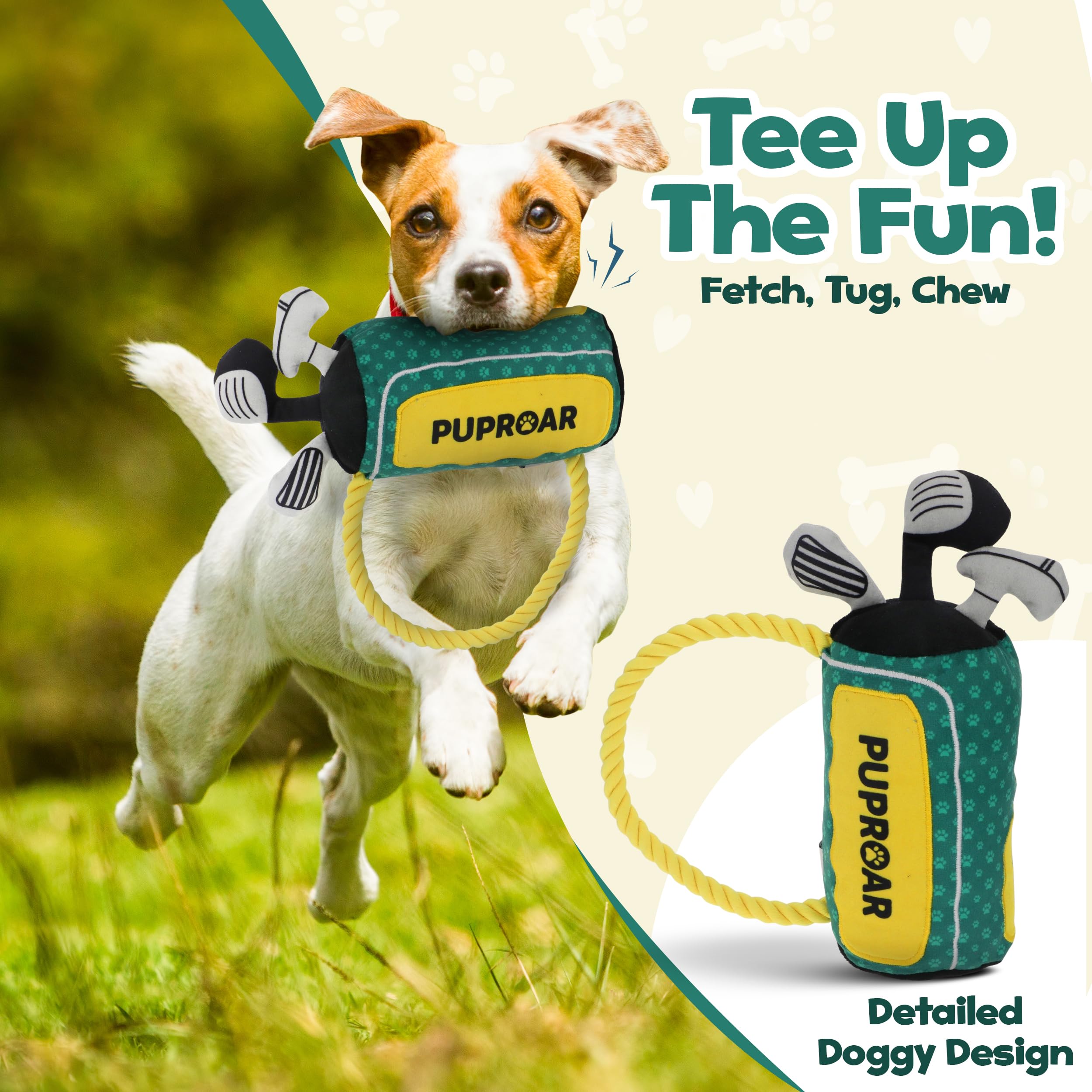 PUPROAR golf dog toy fits dogs of all sizes for versatile play.