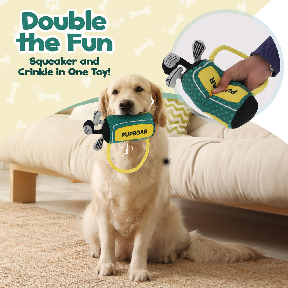 PUPROAR golf dog toy soft plush body suitable for gentle chewers.