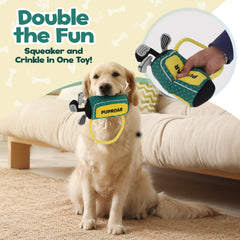 PUPROAR golf dog toy soft plush body suitable for gentle chewers.