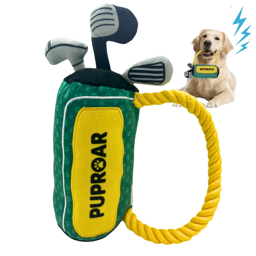 PUPROAR golf dog toy squeaker crinkle for engaging fetch sessions.