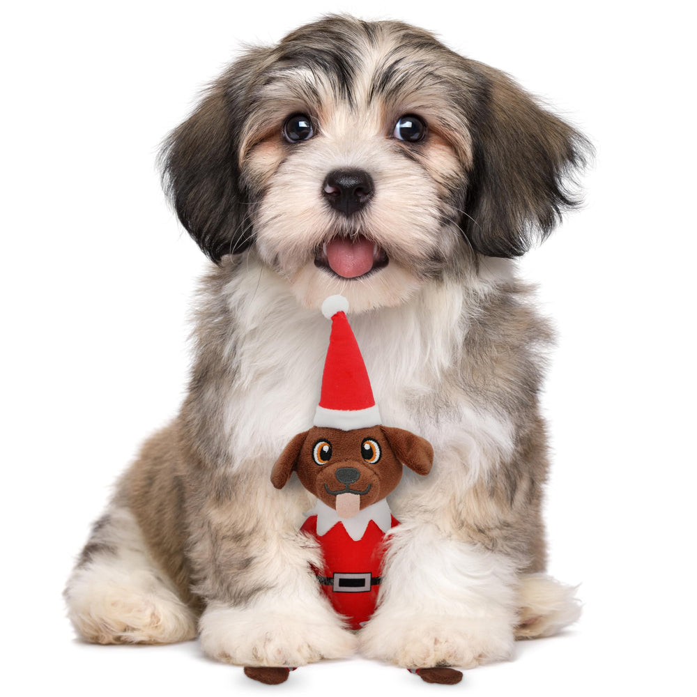 PUPROAR Pooch on a Perch elf toy with soft plush comfort during holidays.