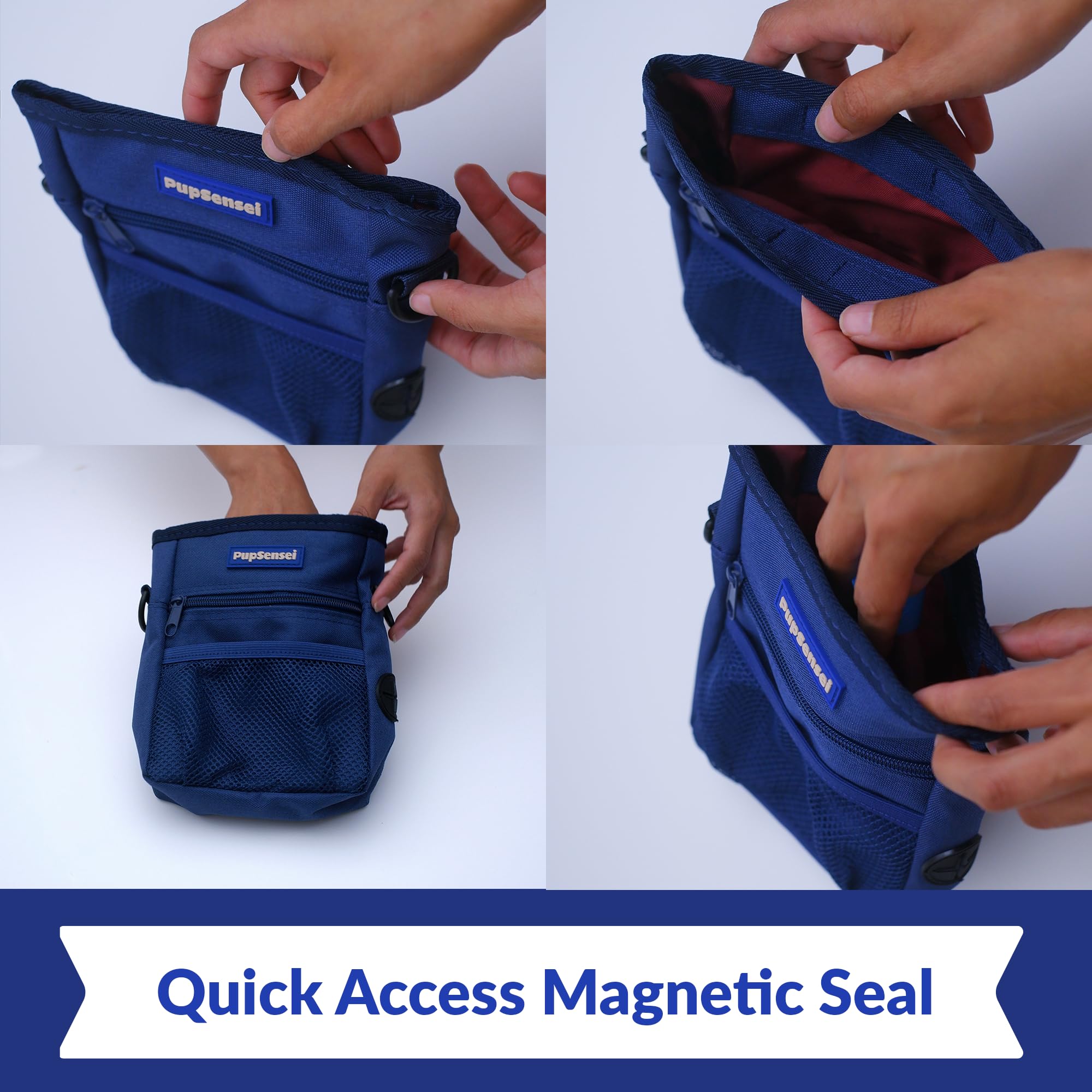 PupSensei adjustable strap and metal clip enable secure attachment to belt or bag.