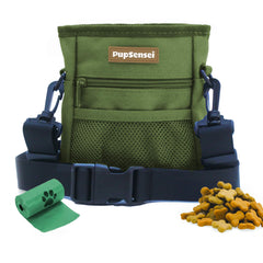 PupSensei dog treat pouch in army green shows durable oxford for long-lasting training