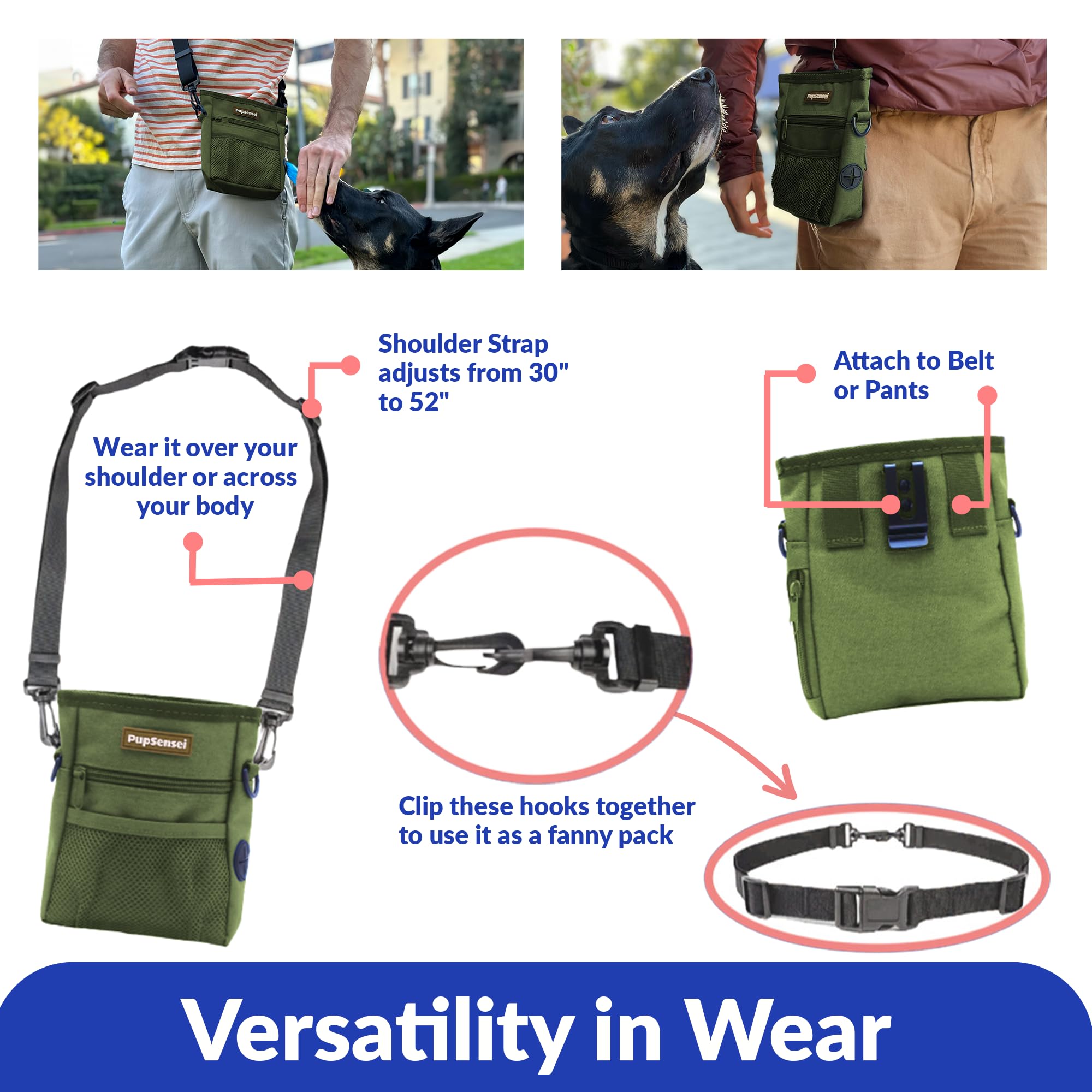 PupSensei waist belt attachment enables hands-free training during walks