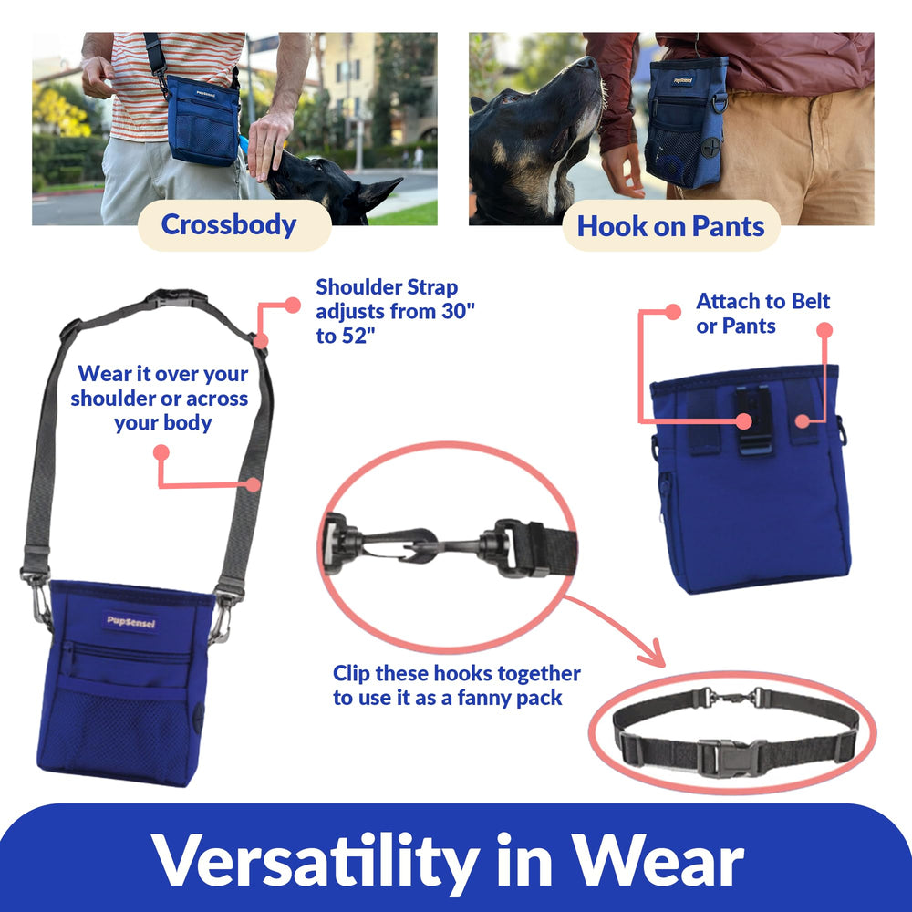 PupSensei waist belt-ready design keeps hands free during longer training walks.