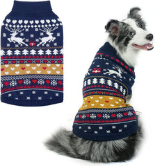 PUPTECK Christmas dog sweater with red tree and snowflake design for festive walks.