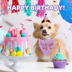 PUPTECK adjustable dog birthday hat secured under the chin for comfy wear
