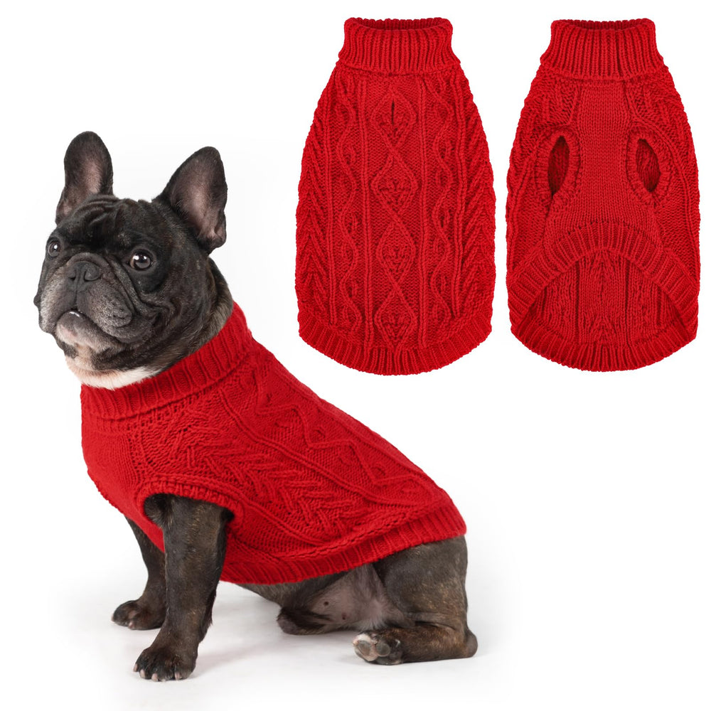 PUPTECK dog sweater red XS front view for cozy winter outings