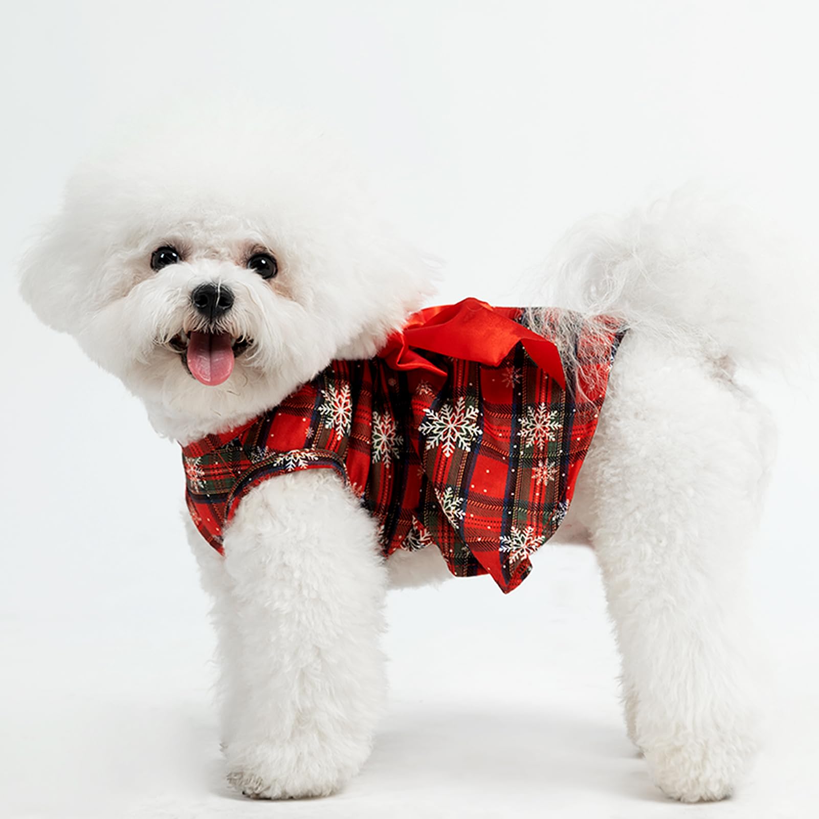 PUPTECK summer plaid dog dress keeps pets cool and cute
