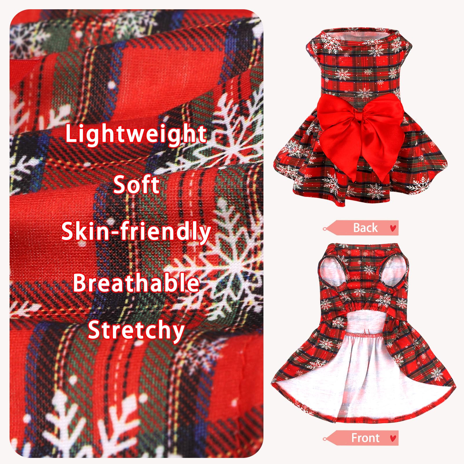 PUPTECK plaid bowknot dress on M dog highlighting secure skirt