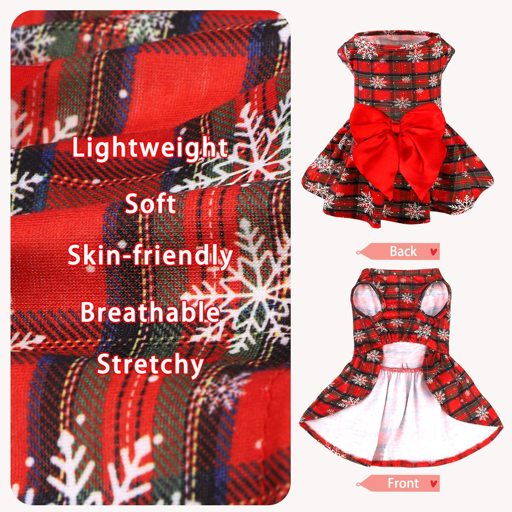 PUPTECK plaid bowknot dress on M dog highlighting secure skirt