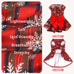 PUPTECK plaid bowknot dress on M dog highlighting secure skirt