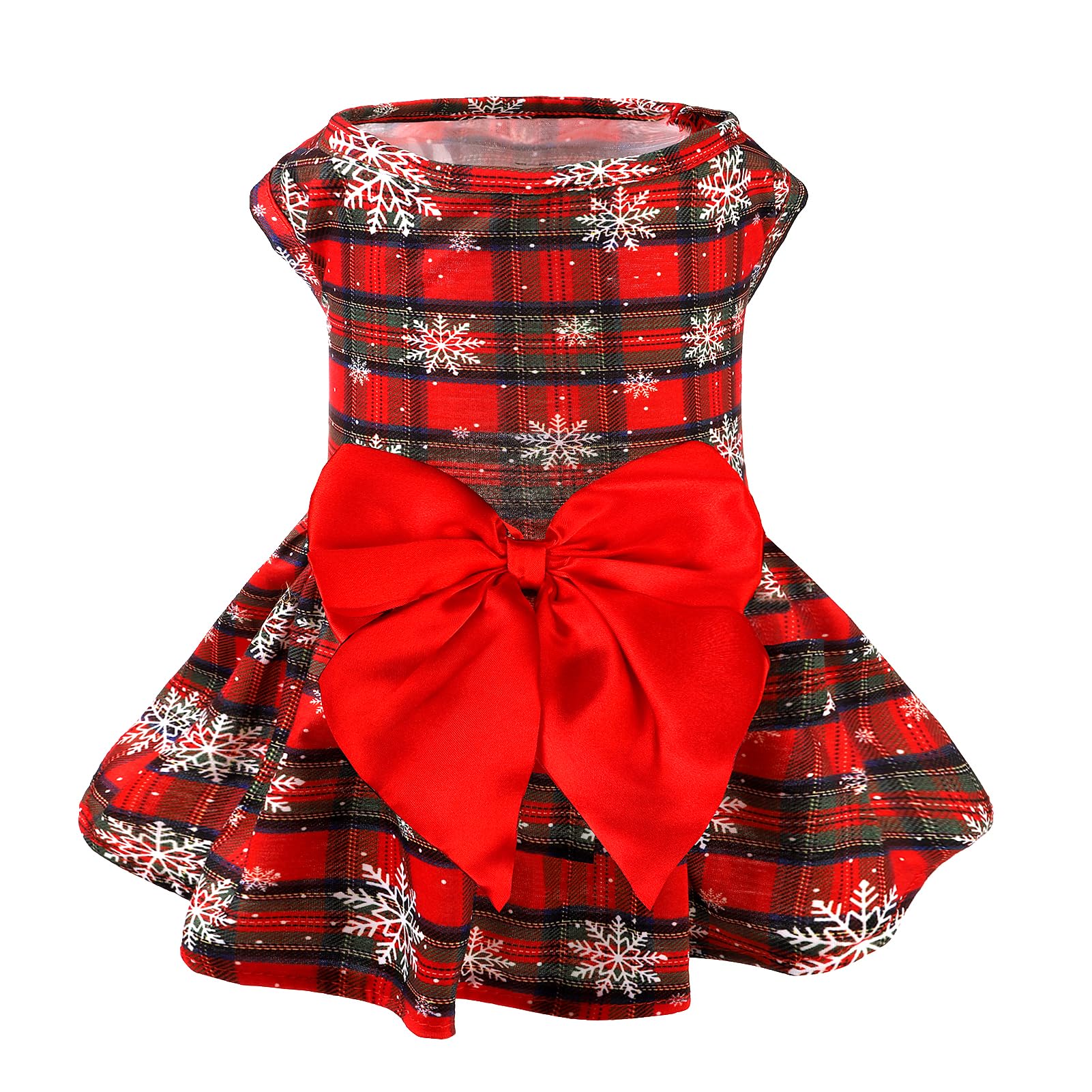 PUPTECK plaid dress with bowknot on XS dog for festive holiday style