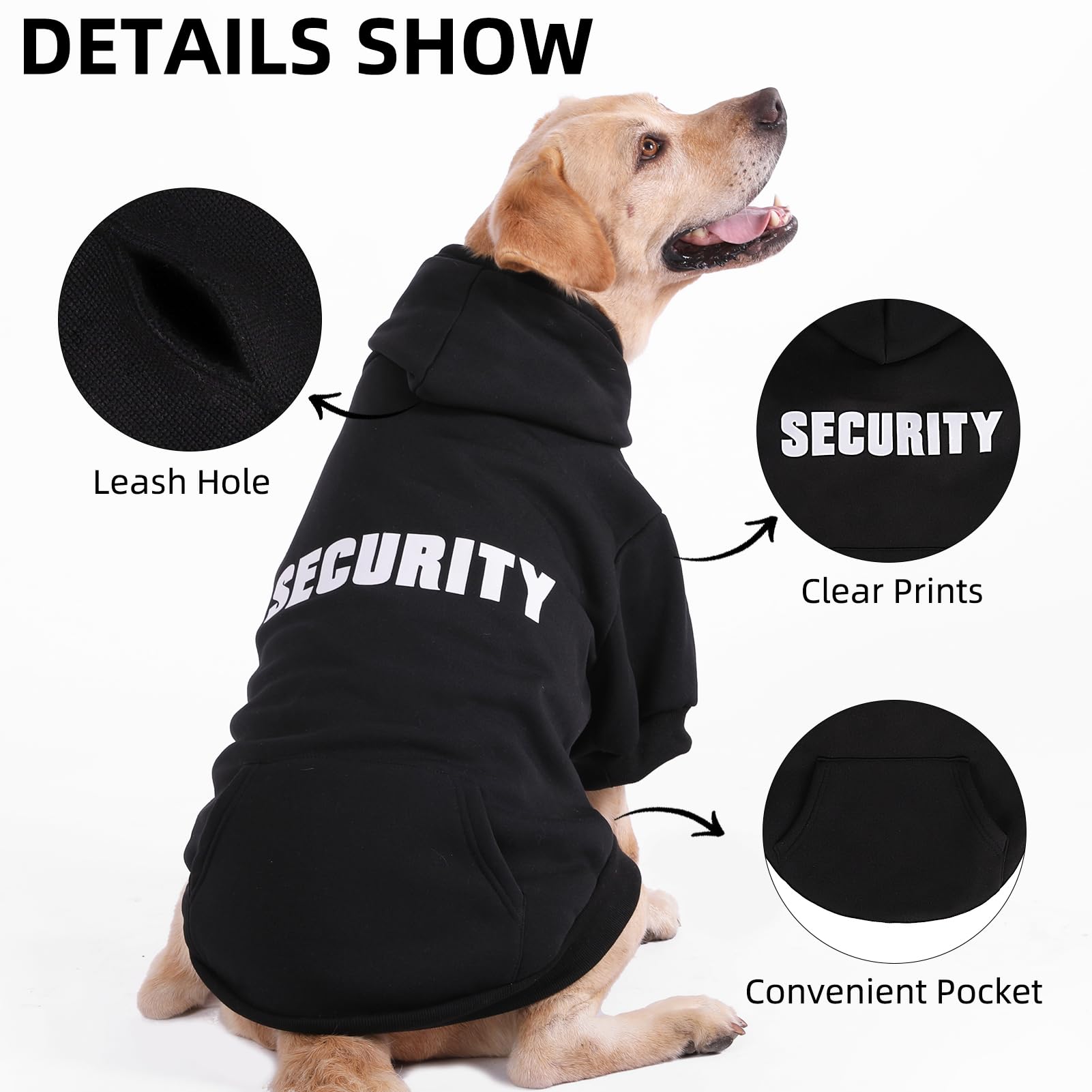 PUPTECK Security Dog Hoodie back view highlighting the clear security print for visibility.