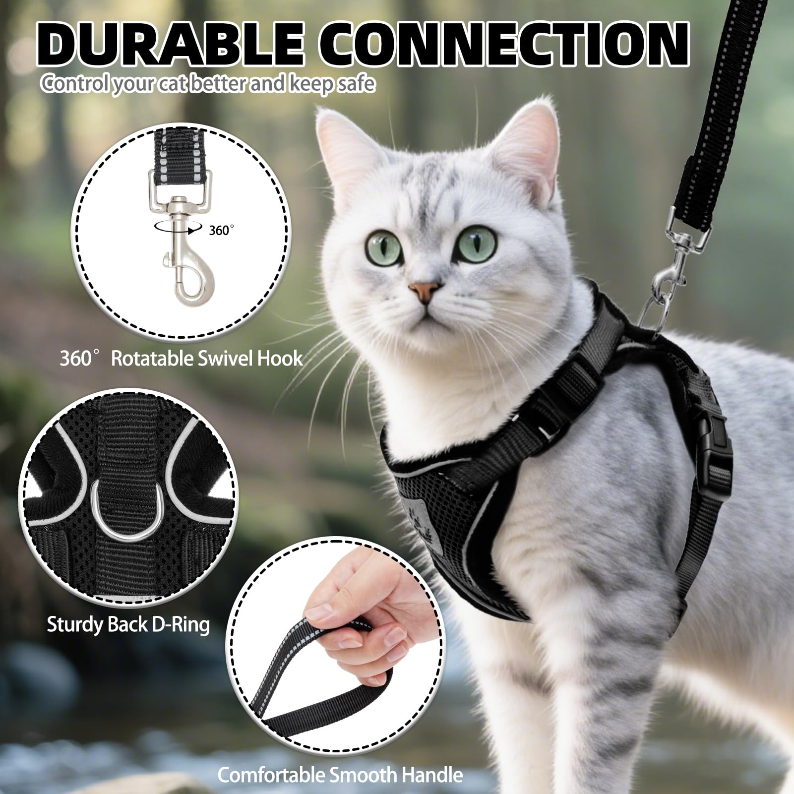 PUPTECK escape-proof design with sturdy D-ring for leash safety.