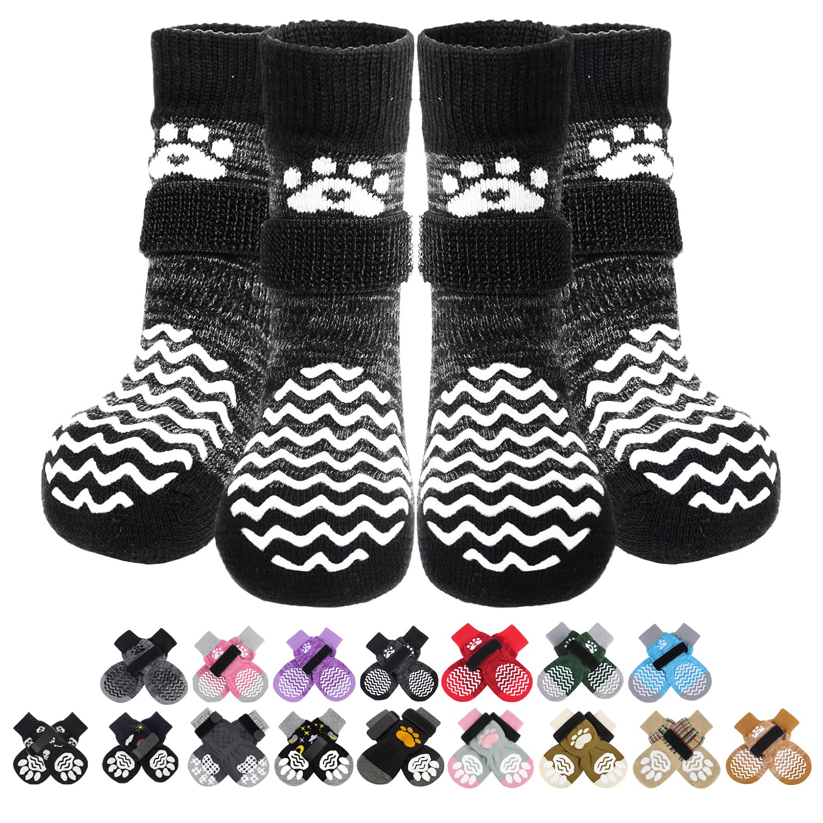 PUPTECK anti-slip dog socks pair providing indoor traction for slick floors