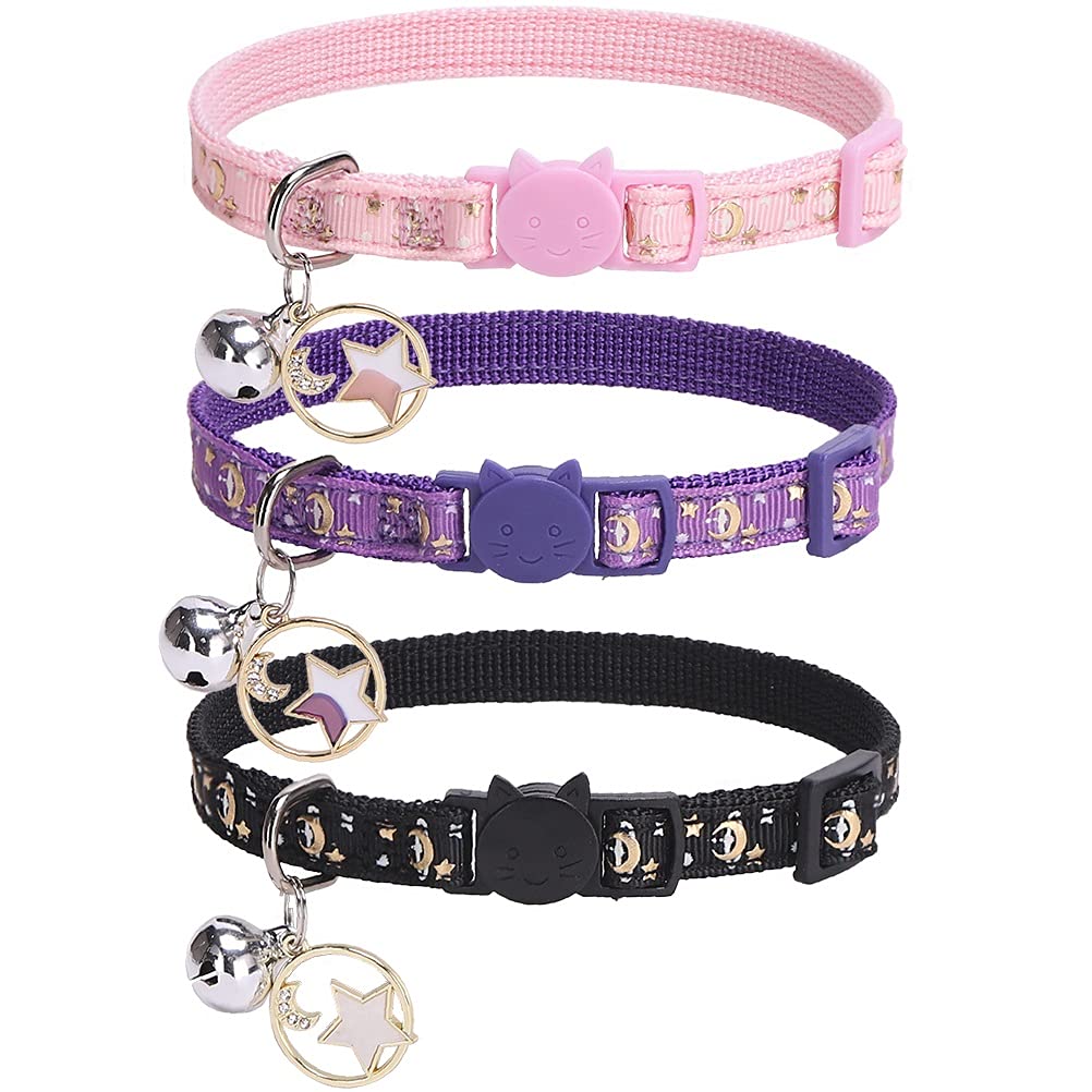PUPTECK cat collar with moon-and-star design and bells for easy location tracking
