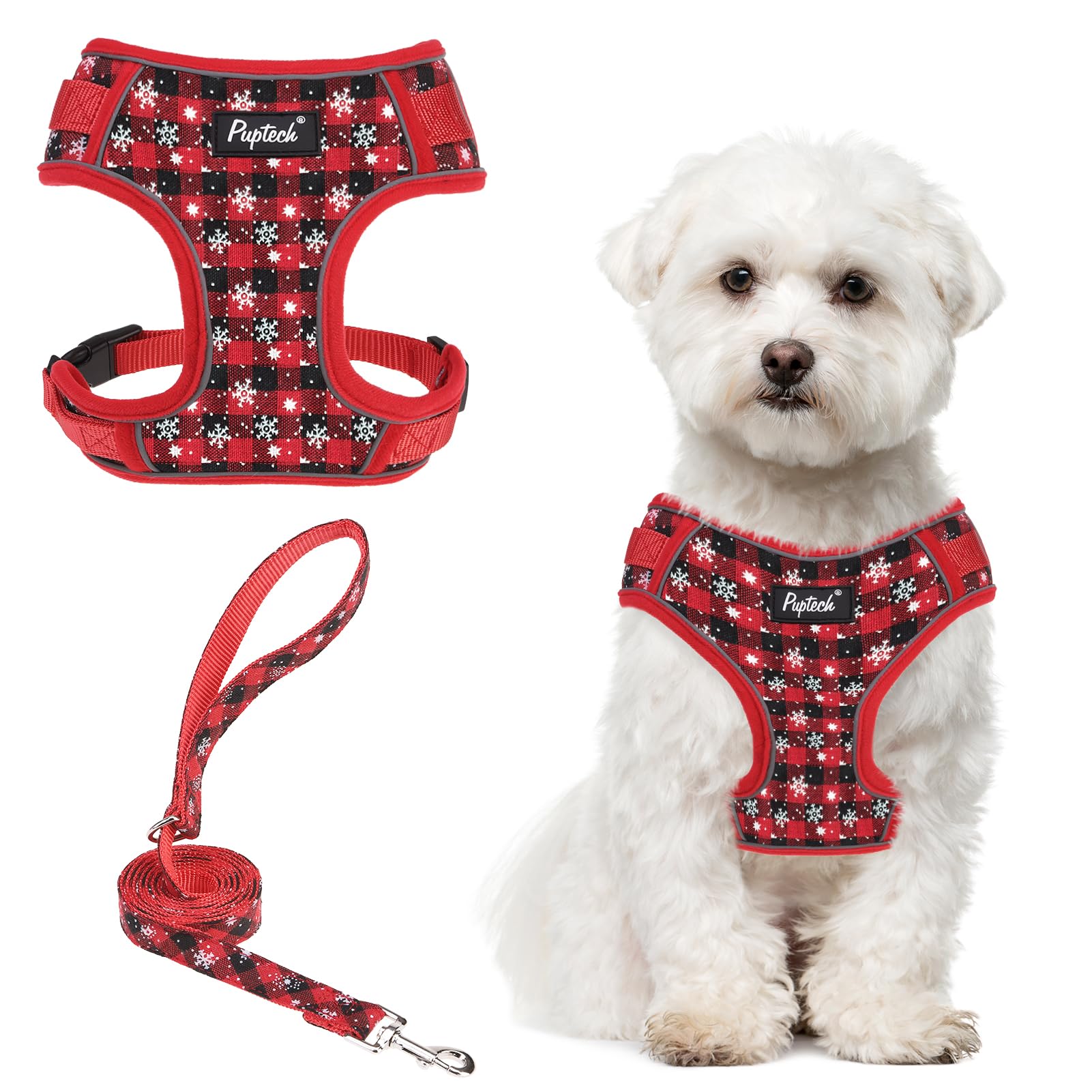 PUPTECK Christmas small dog harness front view for safe daily walks