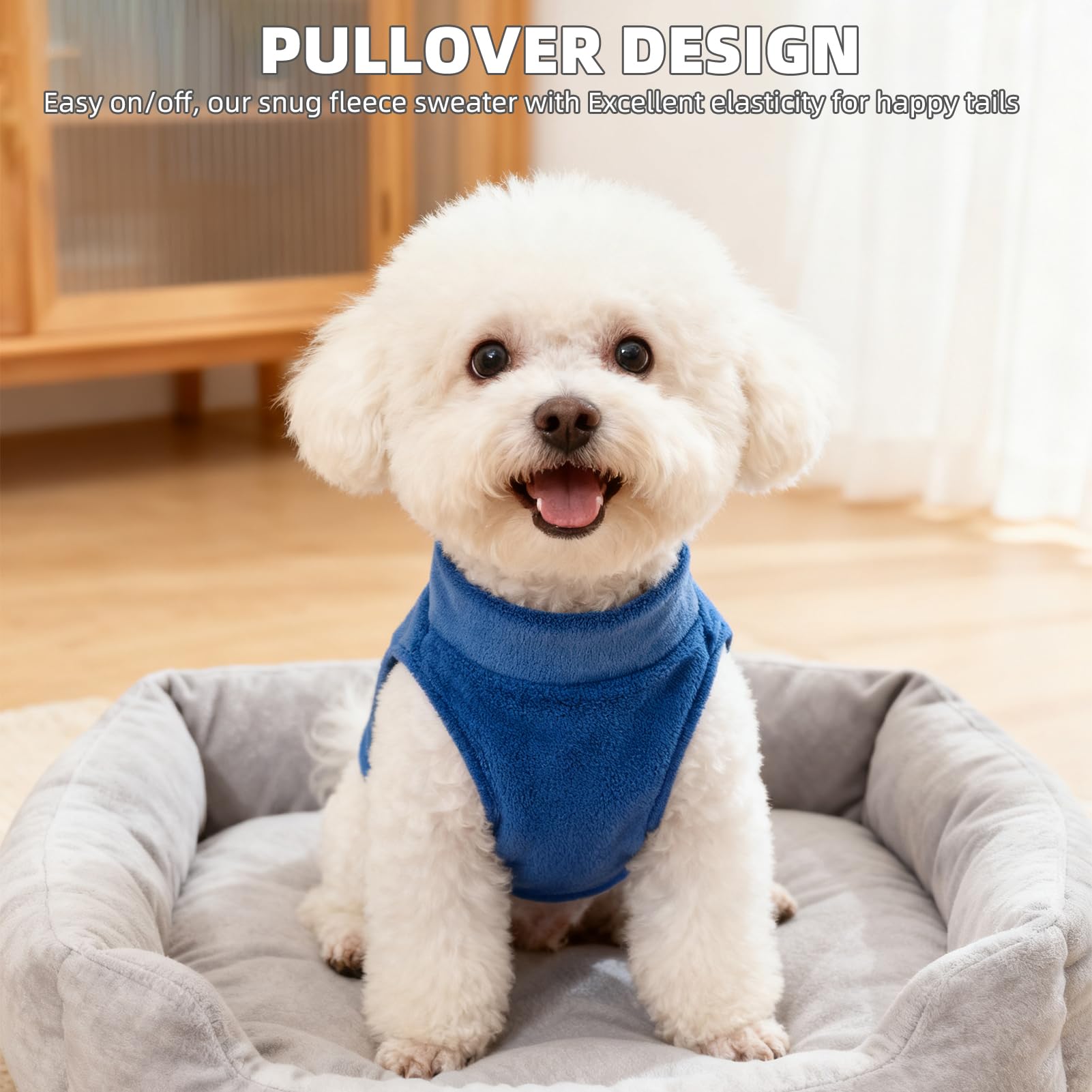 PUPTECK 3-pack fleece dog sweaters in light blue for relaxed indoor lounging.