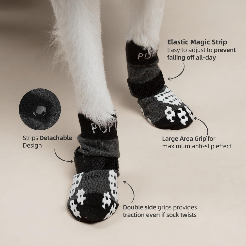 PUPTECK anti-slip dog socks adjustable strap secures a snug, stay-on fit