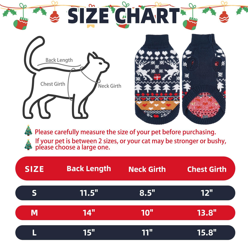PUPTECK Christmas cat sweater navy side view shows flexible, comfortable fit