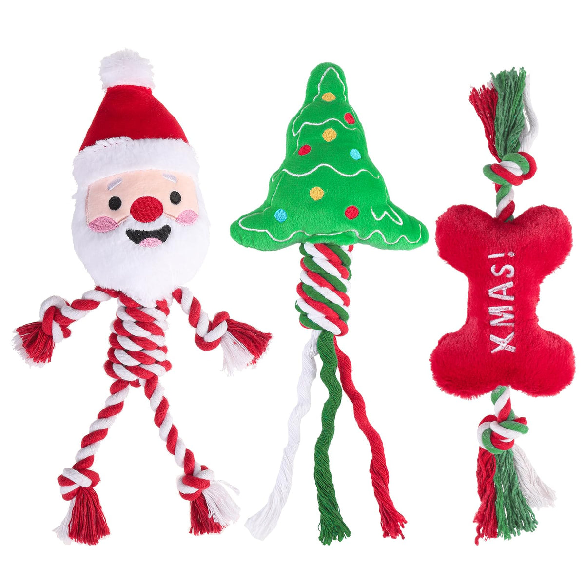 PUPTECK Santa plush squeaky dog toy for festive play and tugging