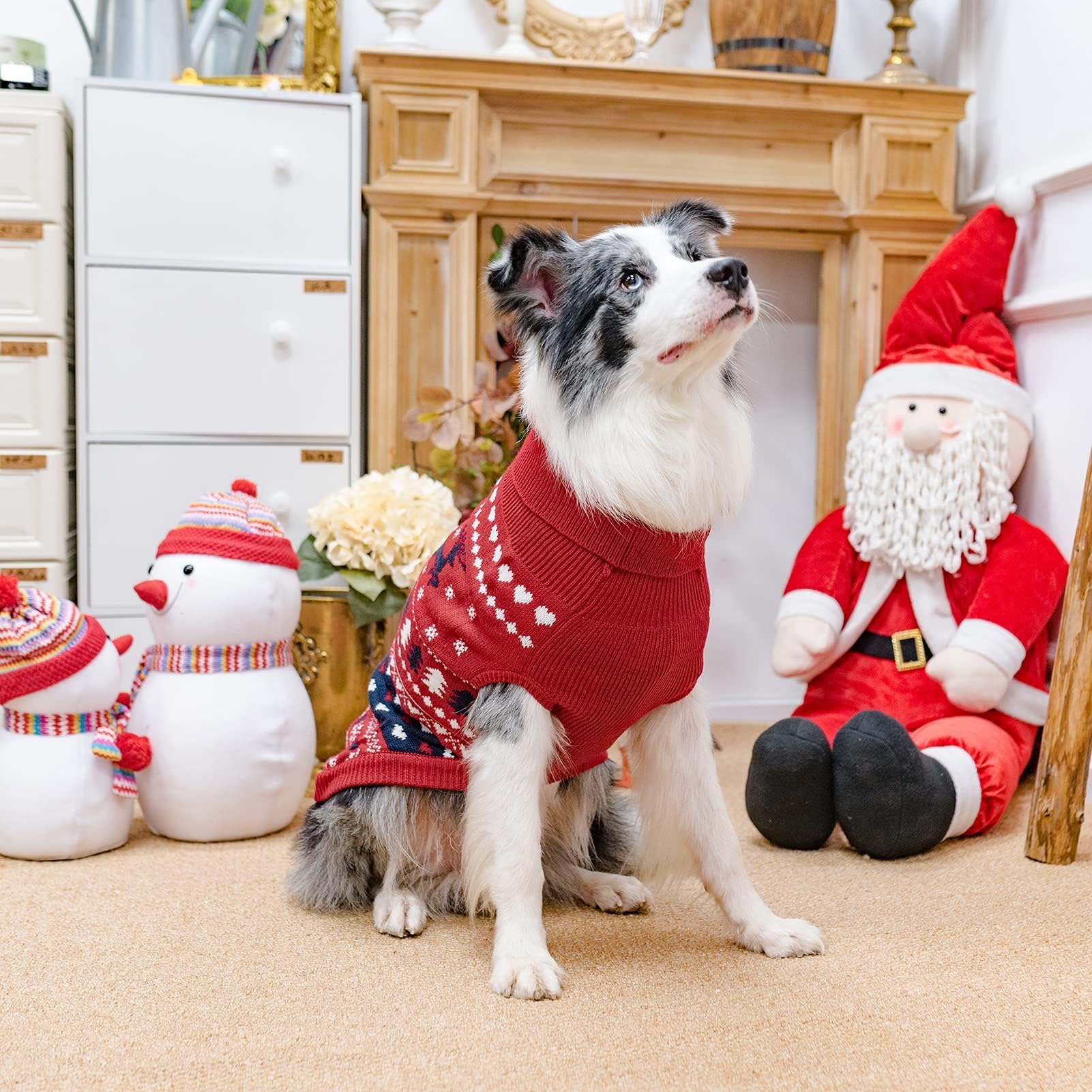 PUPTECK Christmas dog sweater red elk heart design ideal for holiday outings