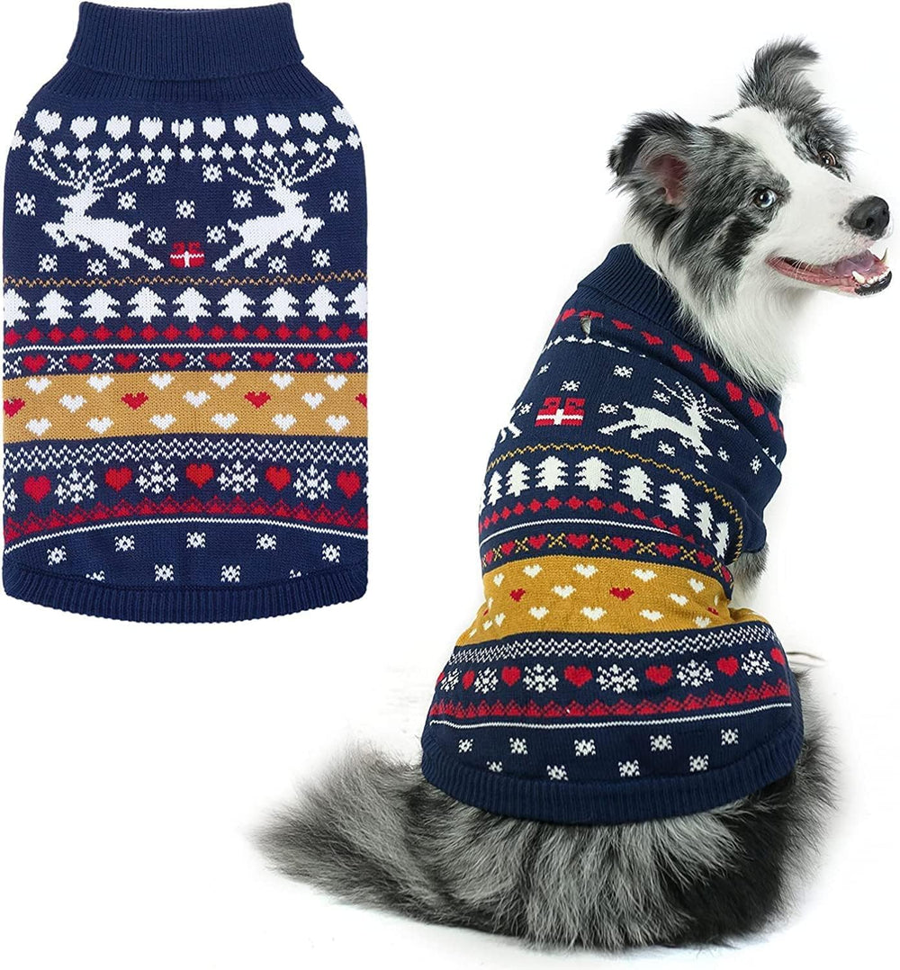 PUPTECK Christmas dog sweater front view showing warm knit for festive outings