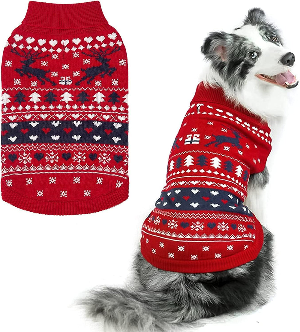 PUPTECK Christmas dog sweater with red tree and snowflake design for festive photos