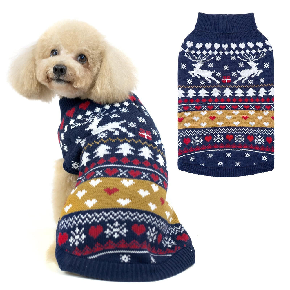 PUPTECK Christmas dog sweater with red tree snowflake design keeps festive walks warm.