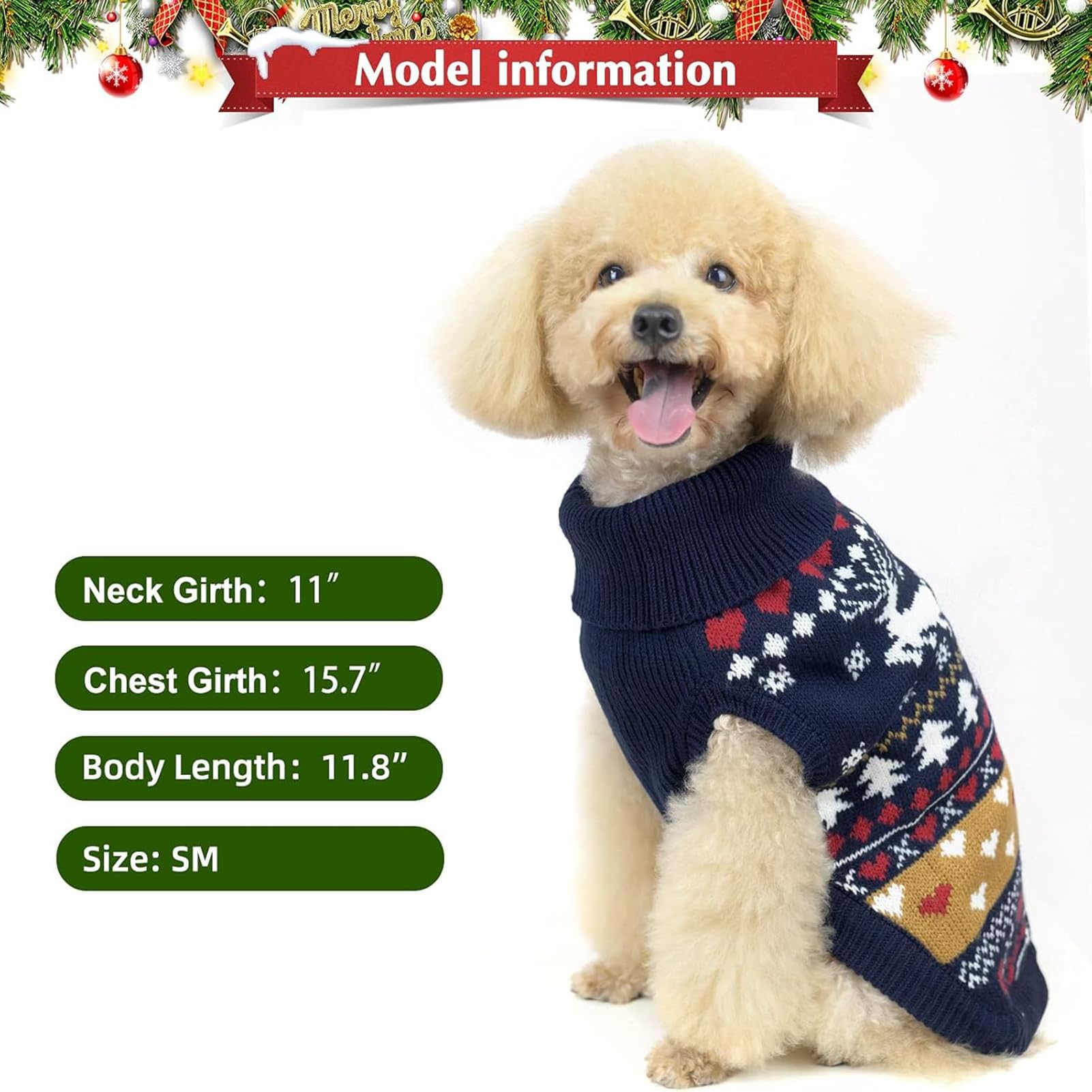 PUPTECK Christmas dog sweater features back opening for leash attachment during walks.