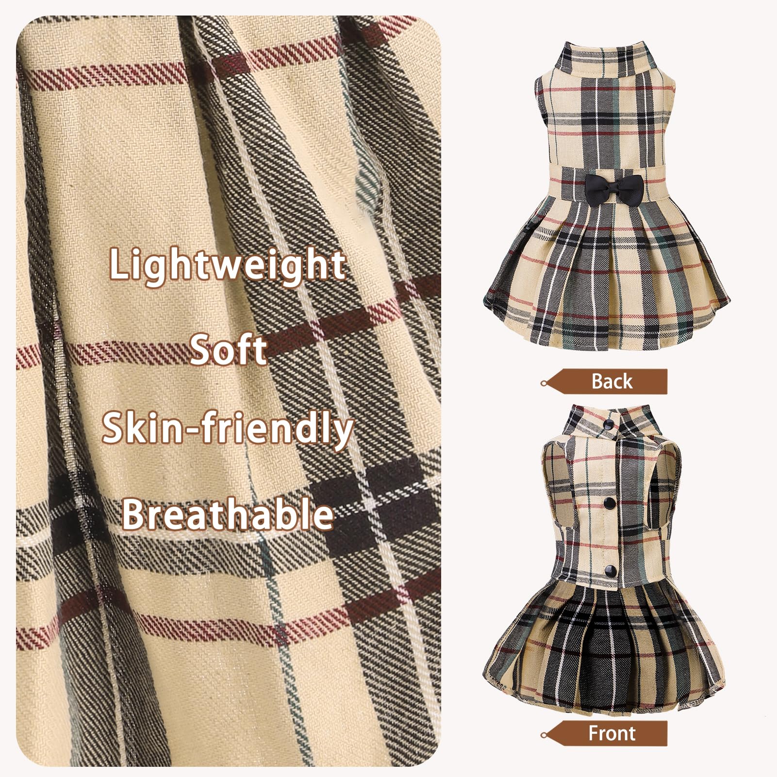 PUPTECK Classic Plaid Dress fabric close-up reveals breathable blend.