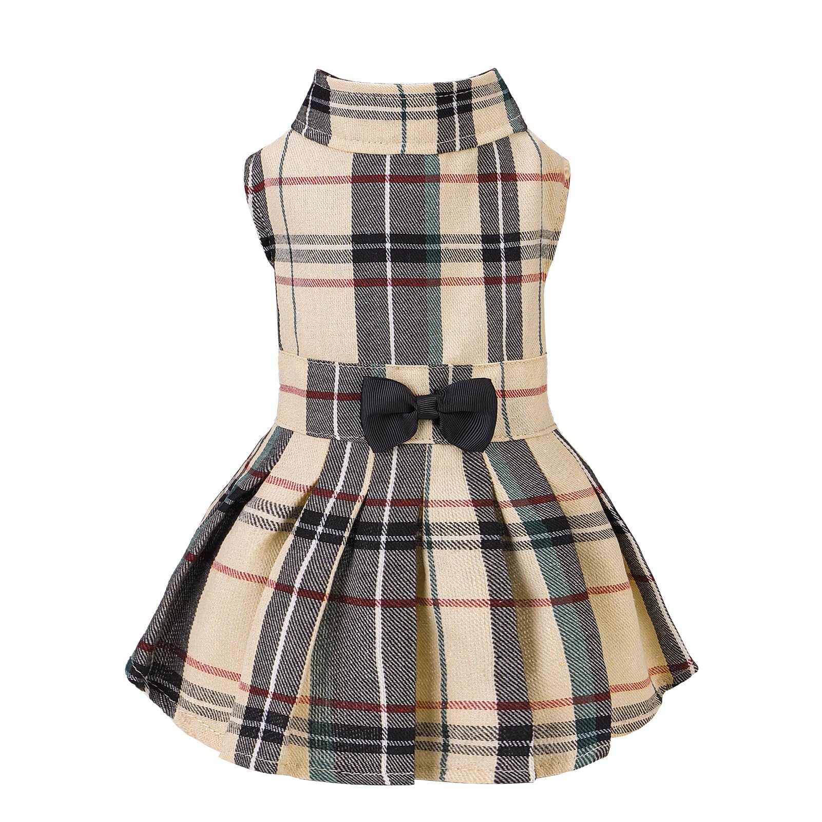 PUPTECK Classic Plaid Dog Dress front view for daily wear and cute photos.