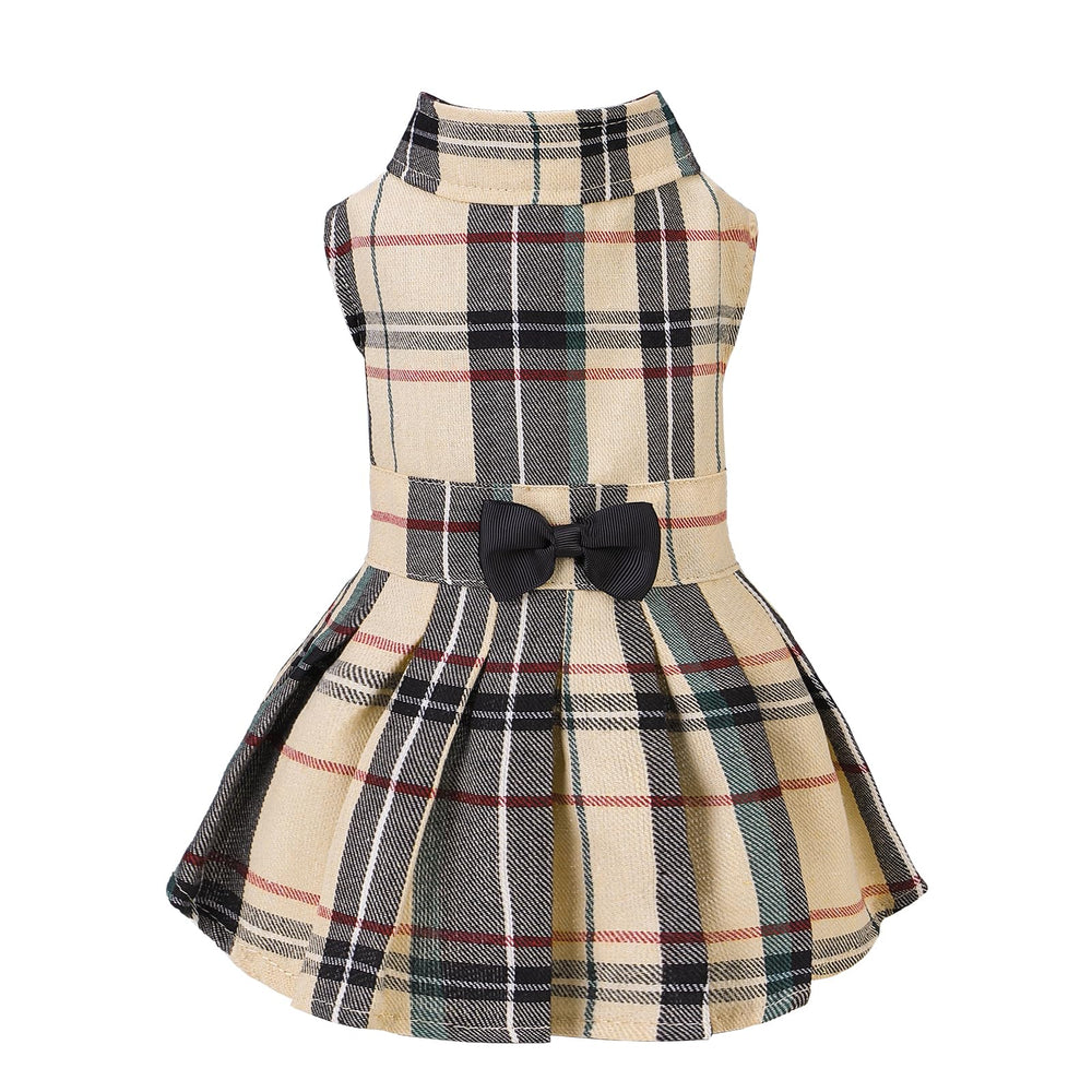 PUPTECK Classic Plaid Dog Dress front view for daily wear and cute photos.