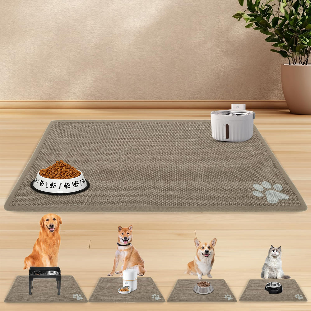 PUPTECK dog food mat absorbs spills to protect floors during meals.