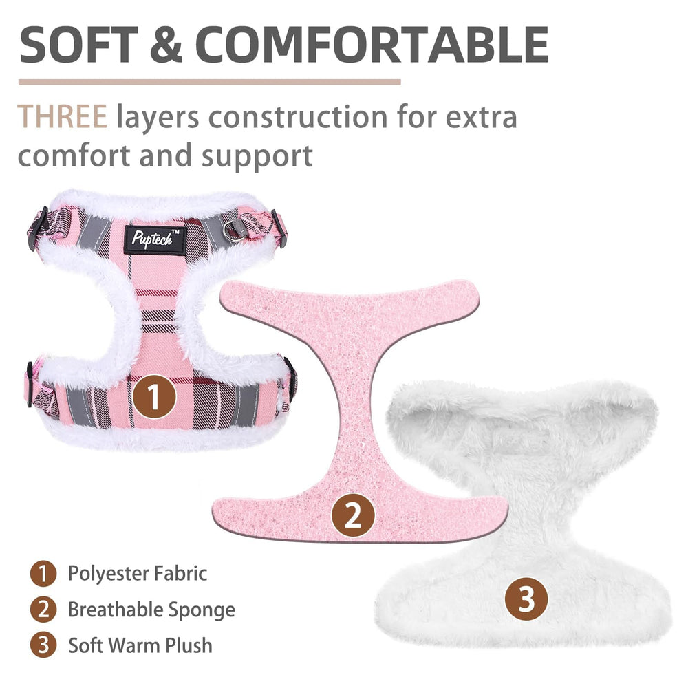 PUPTECK harness close-up highlighting reflective strips for night safety.