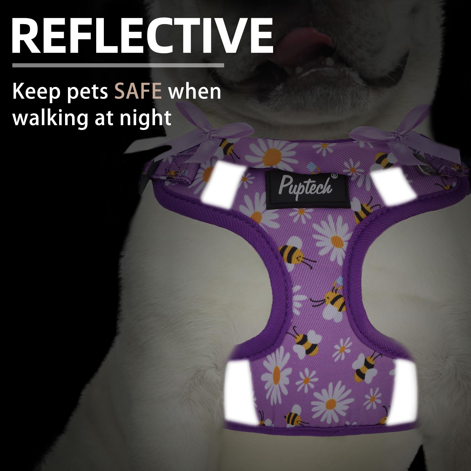 PUPTECK harness with reflective strips improves night visibility during walks
