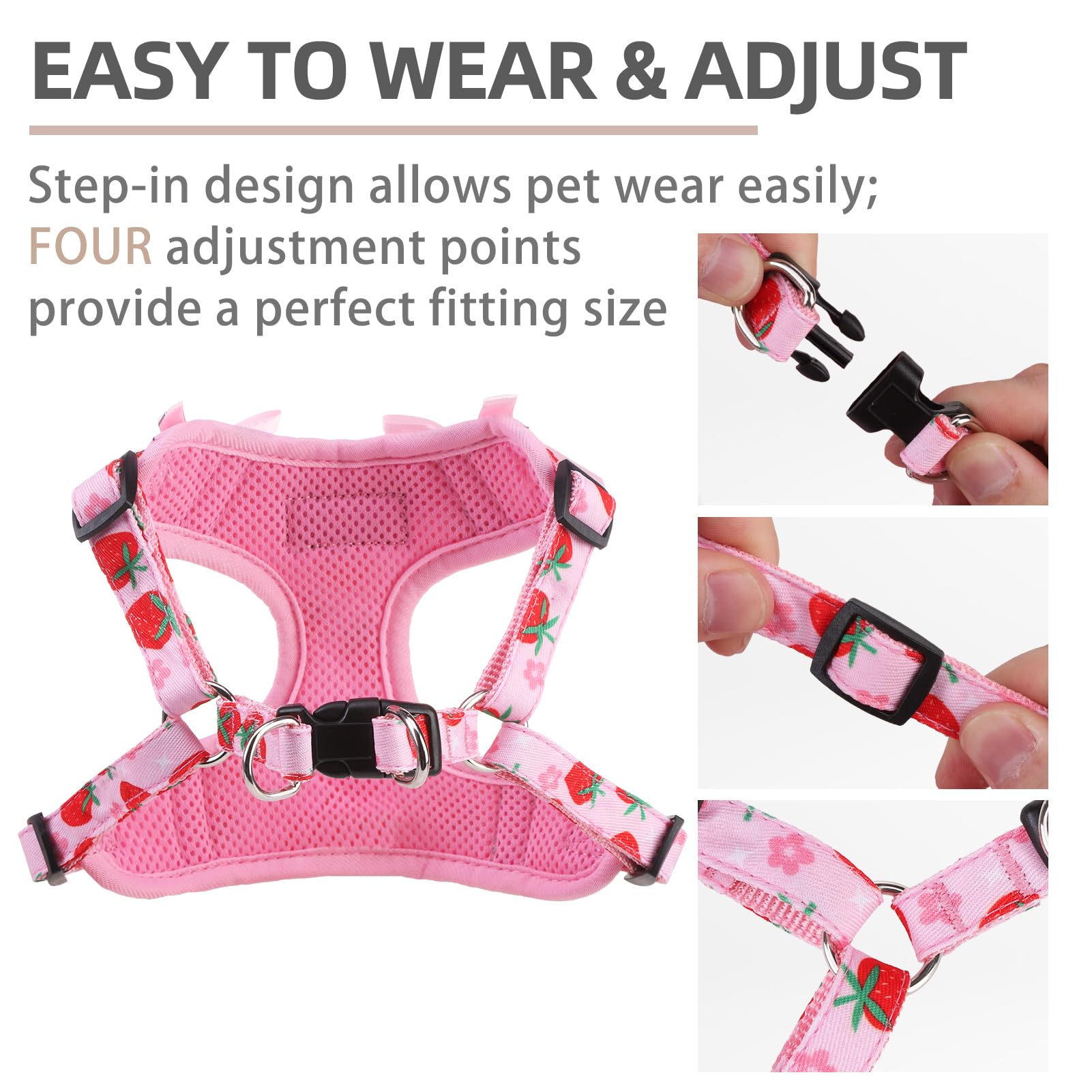 PUPTECK dog harness small back view highlights easy step-in style and secure fit.