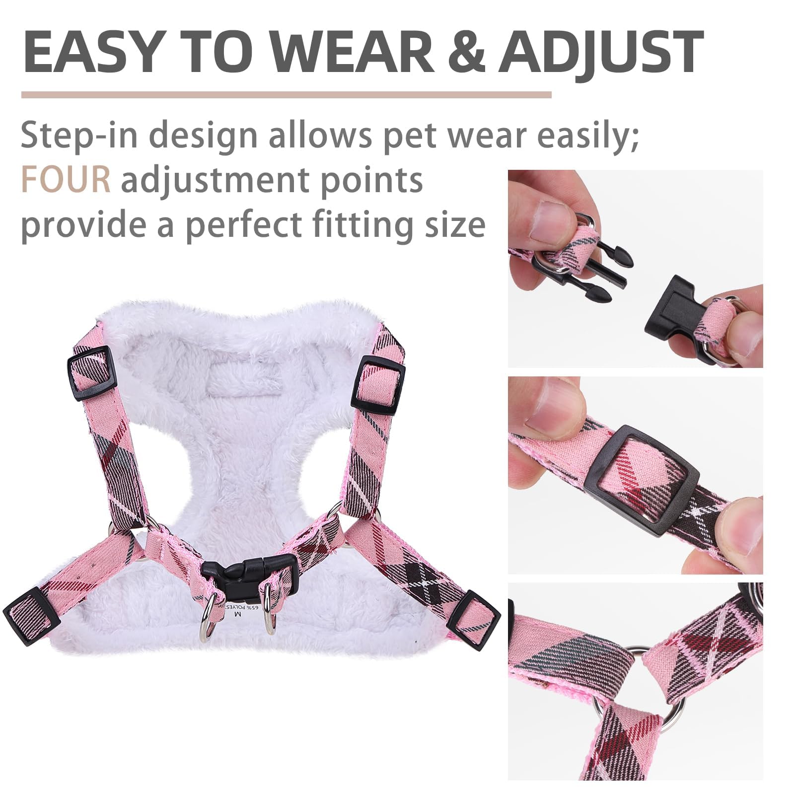 PUPTECK harness features soft plush lining for warmth on cold days.