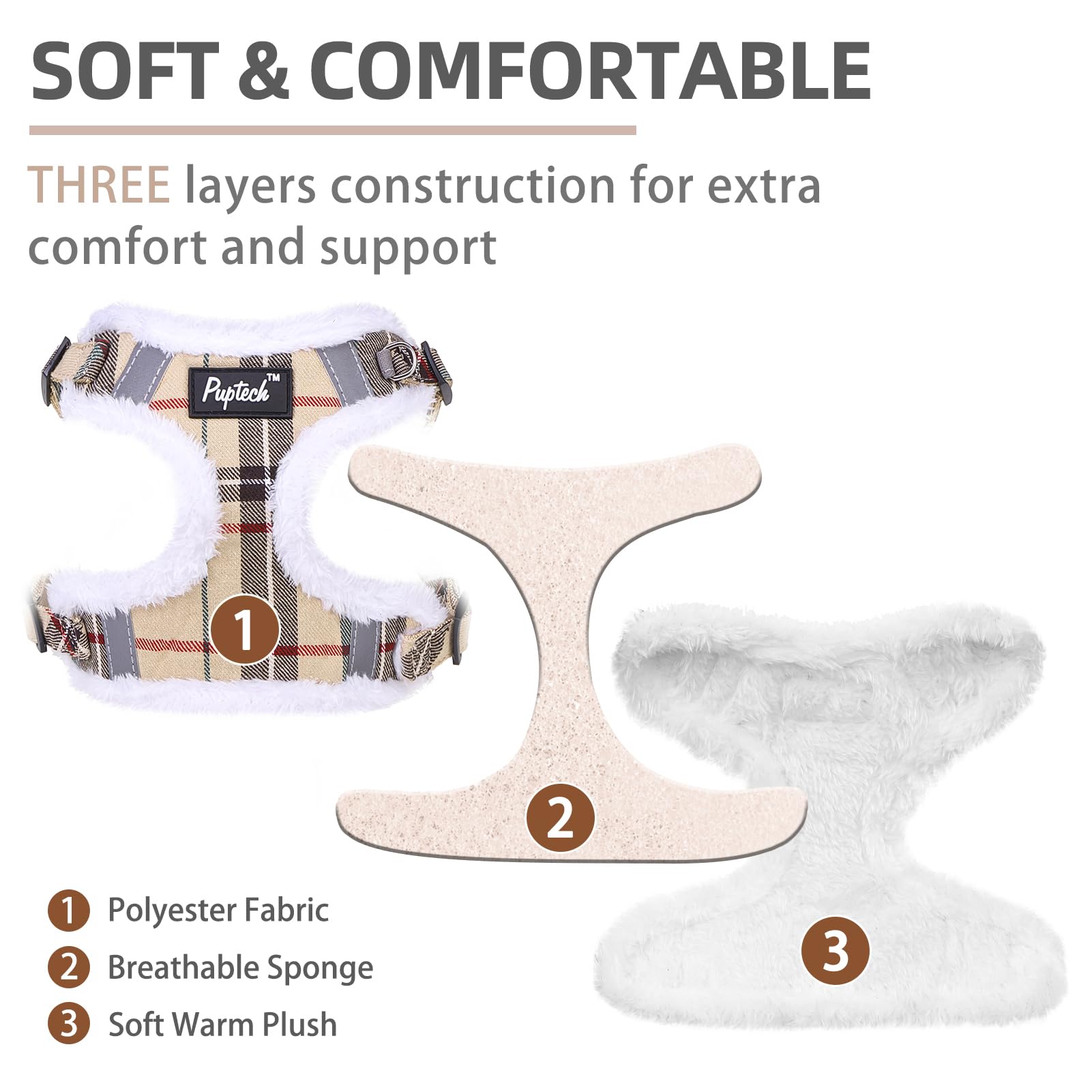PUPTECK harness with soft plush lining for cozy warmth