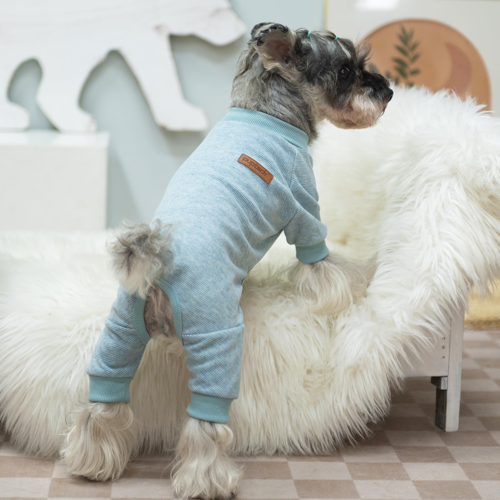 PUPTECK dog pajamas soft fleece fabric feels gentle on sensitive skin.