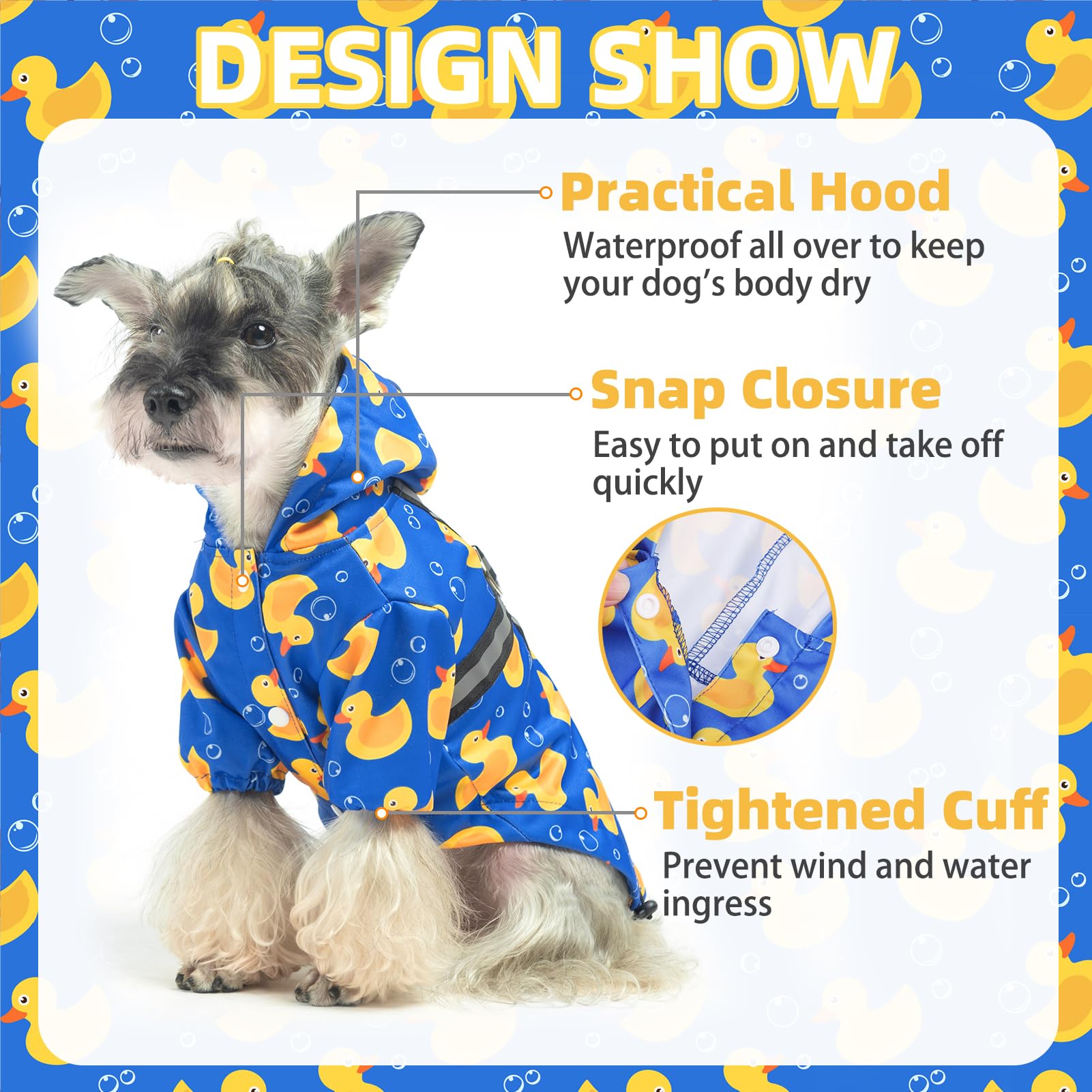 PUPTECK raincoat built-in harness with D-ring for easy leash attachment.