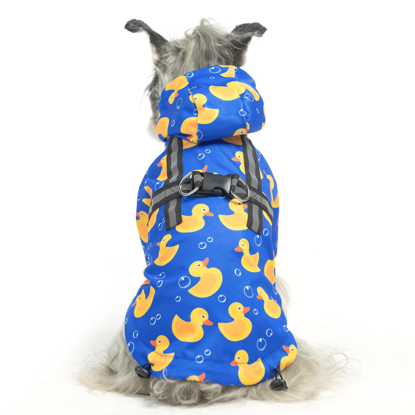 PUPTECK dog raincoat with hood in blue duck keeps your dog dry.