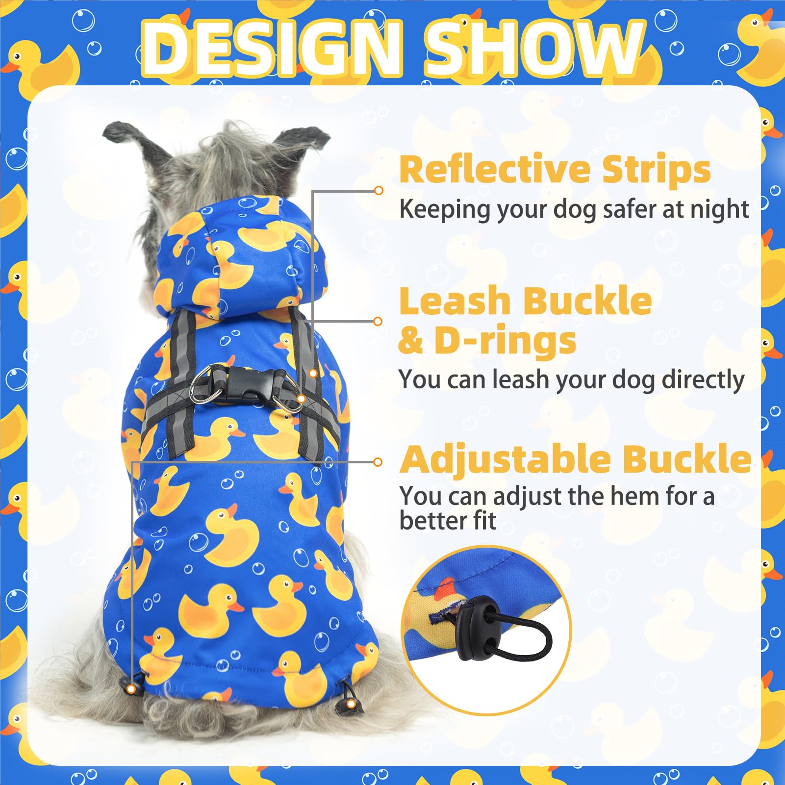 PUPTECK raincoat with reflective strips for safer night walks.