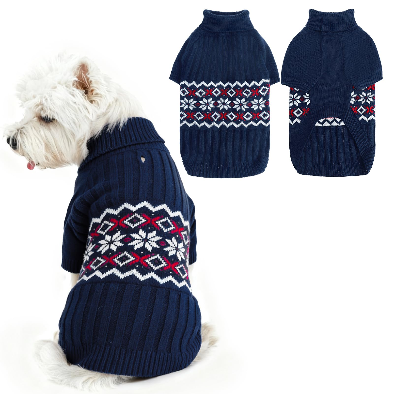 PUPTECK dog sweater blue turtleneck back view shows cozy warmth for chilly walks