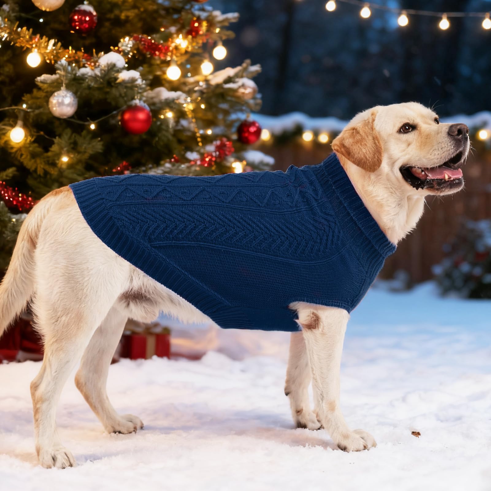 PUPTECK dog sweater worn outdoors conveys warm, practical winter style.