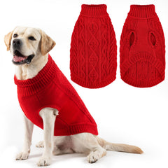 PUPTECK dog sweater red L front view promotes warm knitwear for winter walks.