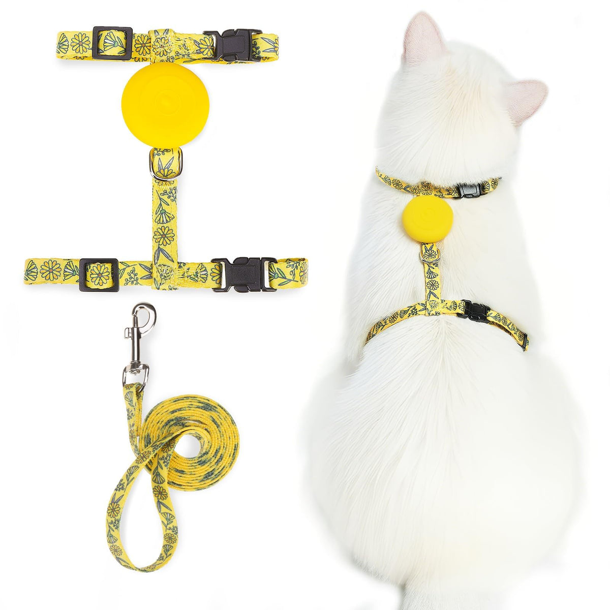 PUPTECK floral-harness-closeup highlights soft webbing for comfortable cat wear.